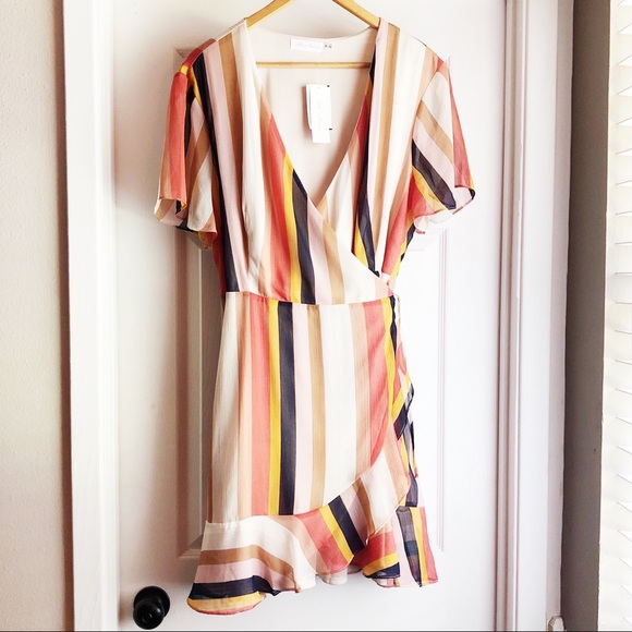 All In Favor Dresses & Skirts - All In Favor Isabella Wrap Dress Rust Multi Stripe